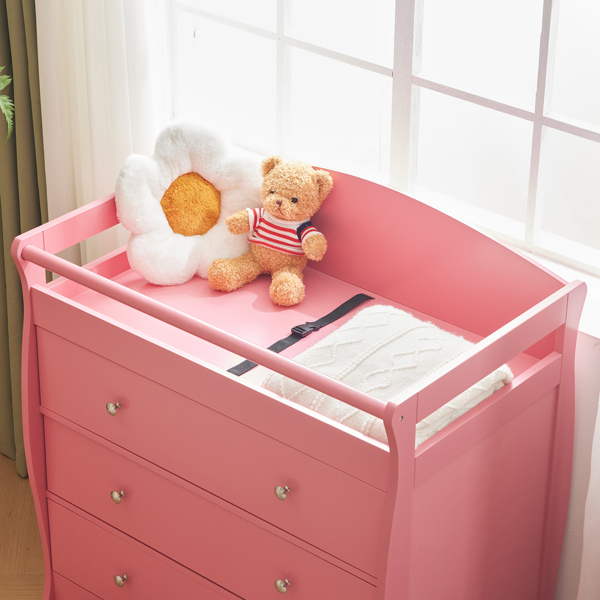 3-layer Drawer with Safety Belt Pink 90.5*58*92cm Wooden Bed Density Board Baby