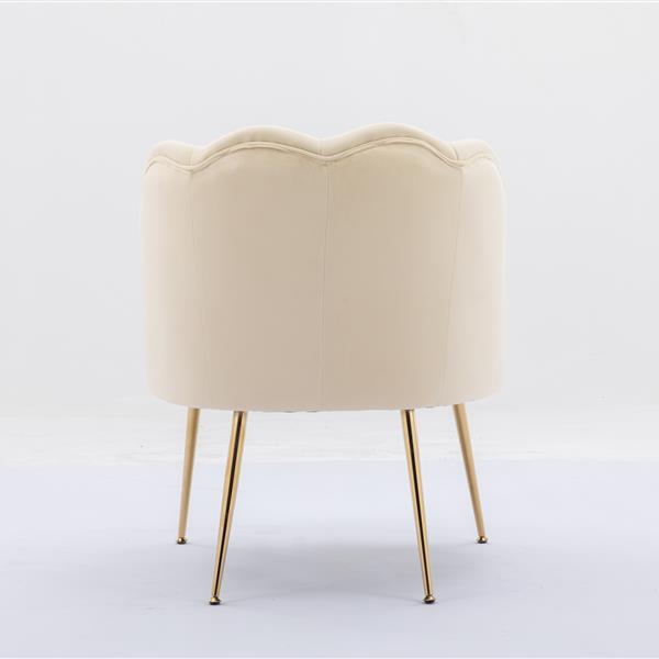 Shell Shape Velvet Fabric Armchair Chair With Gold Legs For Living Room Bedroom,Beige