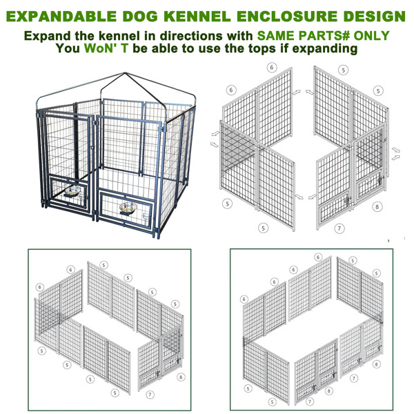 Outdoor Dog Kennel 4.5' x 4.5' x 4.8' with Waterproof Canopy Roof Heavy Duty Metal Dog Cage with Rotating Feeding Door