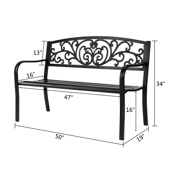 50" Iron Outdoor Courtyard Decoration Park Leisure Bench