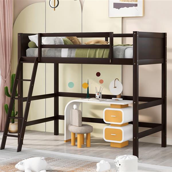 Solid Wood Twin Size Loft Bed with Ladder(Espresso)