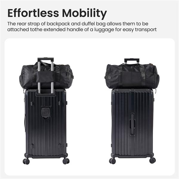 Luggage Set 4 pcs (20"/24"/29"/Travel Bag), PC+ABS Durable Lightweight Luggage with Collapsible Cup Holder, 360° Silent Spinner Wheels, TSA Lock, Black