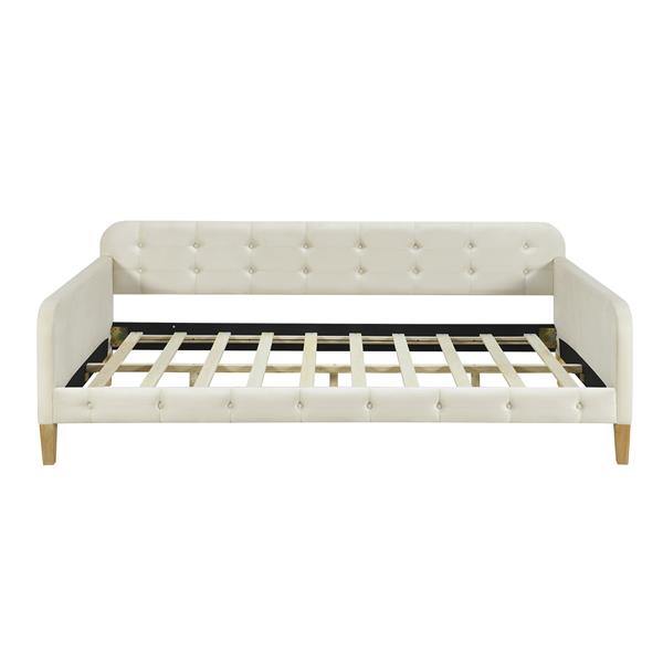 Twin Size Upholstered Daybed with 4 Support Legs, White