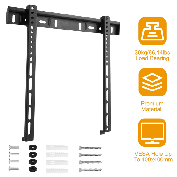 TV Wall Mount TV Wall Holder Bracket Support 32-65 inch Flat TV Max Hole Distance 400x400mm Hold Up To 30kg/66.14lbs