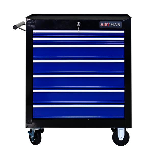 7 DRAWERS MULTIFUNCTIONAL TOOL CART WITH WHEELS-BLACK+BLUE