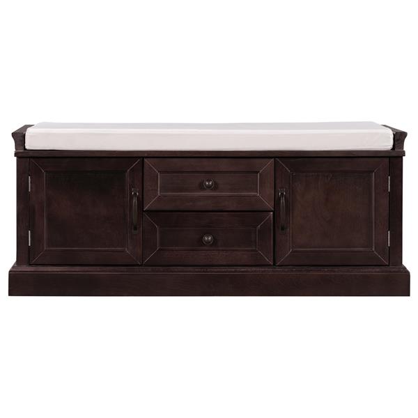 Storage Bench with 2 Drawers and 2 Cabinets, Shoe Bench with Removable Cushion for Living Room, Entryway (Espresso)