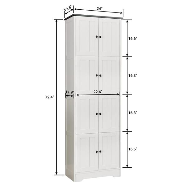 Tall Storage Cabinet with 8 Doors and 4 Shelves, Wall Storage Cabinet for Living Room, Kitchen, Office, Bedroom, Bathroom, White