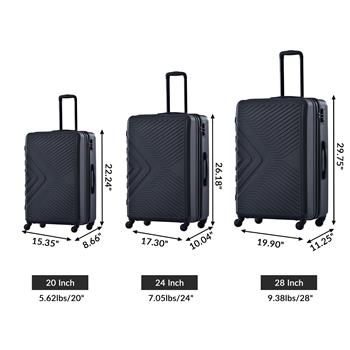 3 Piece Luggage Sets ABS Lightweight Suitcase with Two Hooks, Spinner Wheels, TSA Lock, (20/24/28) Black