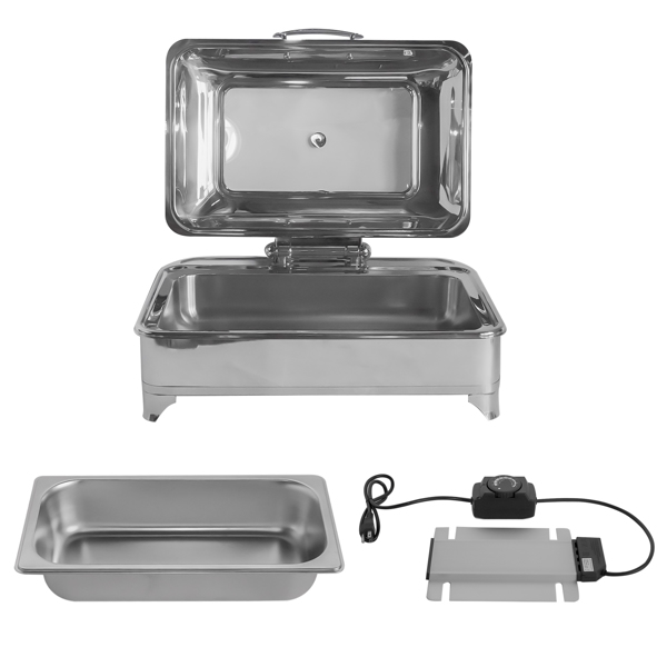 Electric Chafing Dish 9L/9.5QT 400W 110V Food Warmer Temperature Adjustable with Glass Lid for Catering