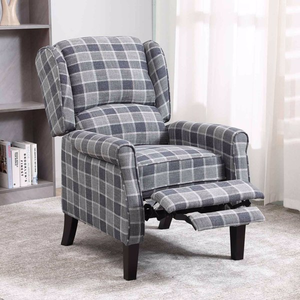 Tartan Reclining Chairs Wing Back Armchair For Living Room Dark Grey