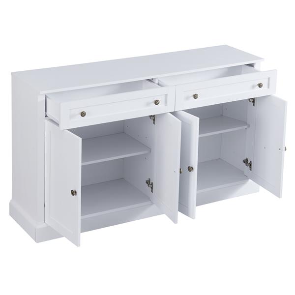 Kitchen Sideboard Storage Buffet Cabinet with 2 Drawers & 4 Doors Adjustable Shelves for Dining Room, Living Room (White)