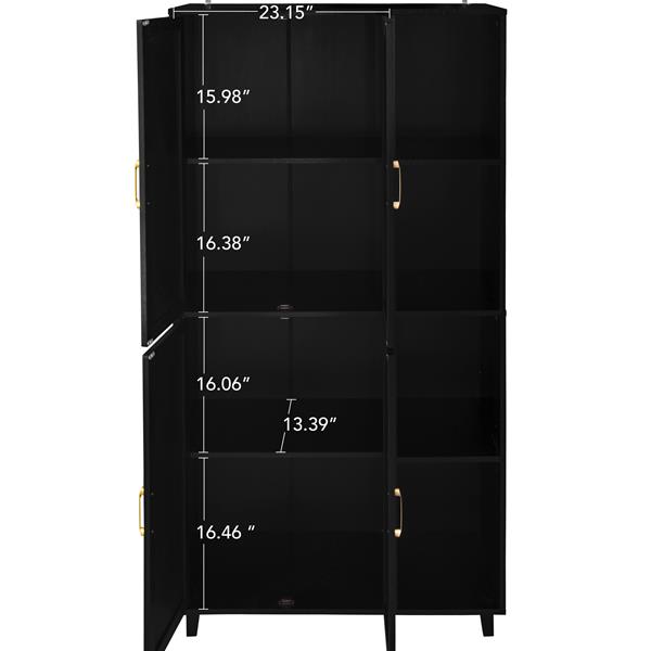 4 Door Cabinet with 4 Shelves with 4 Adjustable Inner Shelves, Storage Cabinet