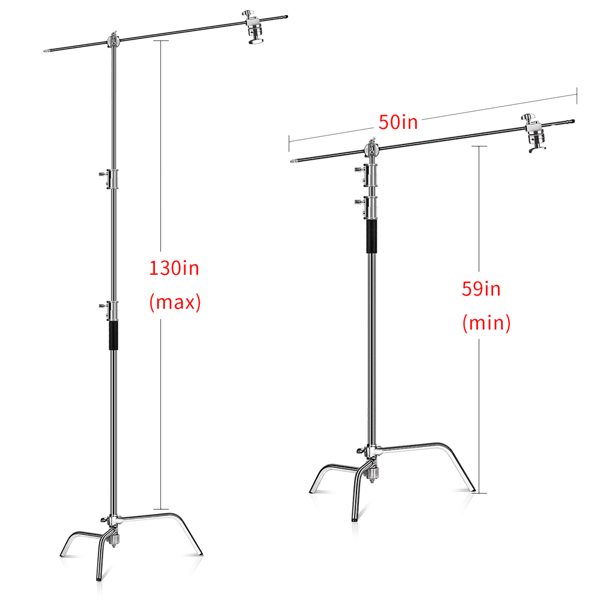 3m Verstellbarer C-Stand Lampentständer mit 1,2m Verlängerungsarm Tragetasche für Fotostudio, Silber