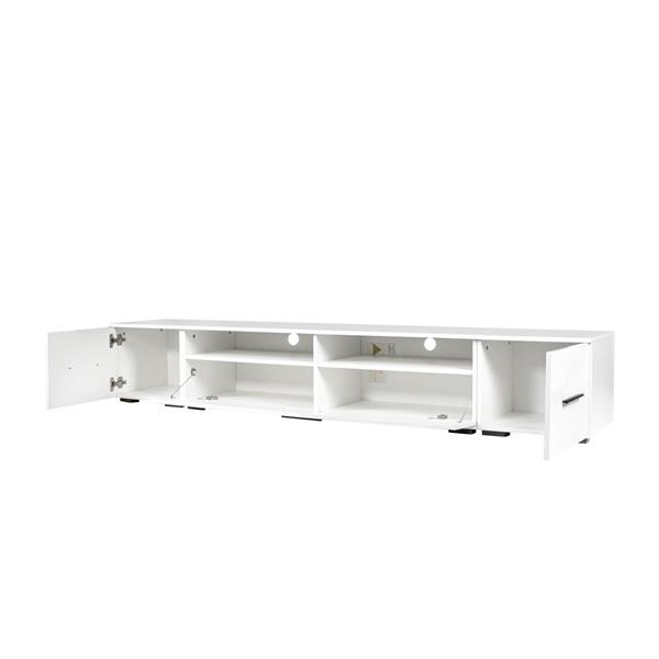 Extended, Minimalist Design TV stand with Color Changing LED Lights, Modern Universal Entertainment Center, High Gloss TV Cabinet for 90+ inch TV, White