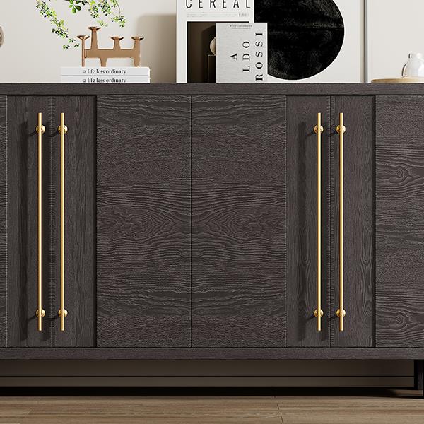 Wood Traditional Style Sideboard with Adjustable Shelves and Gold Handles for Kitchen, Dining Room and Living Room (Taupe)