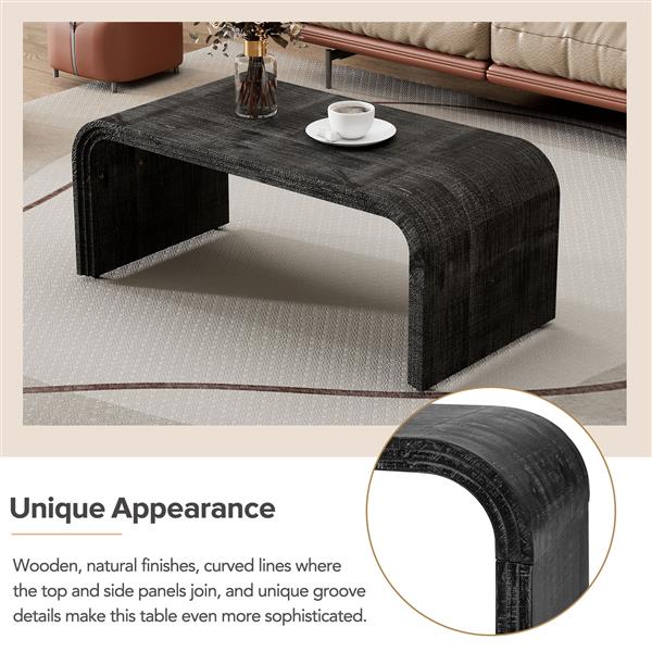 Minimalist Coffee Table with Curved Art Deco Design for Living Room or Dining Room(Antique Black)