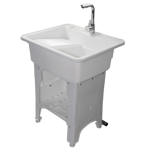 White Freestanding Plastic Utility Sinks Utility Sink Laundry Tub Outdoor Sink Drop in Deep Sink Kit with Inlet Pipe and Drain Pipe