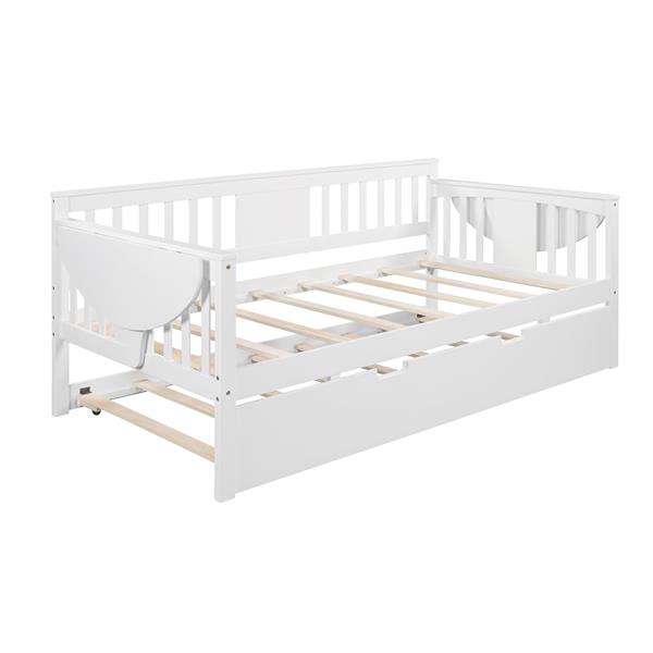 Twin Wooden Daybed with Trundle Bed  , Sofa Bed for Bedroom Living Room, White