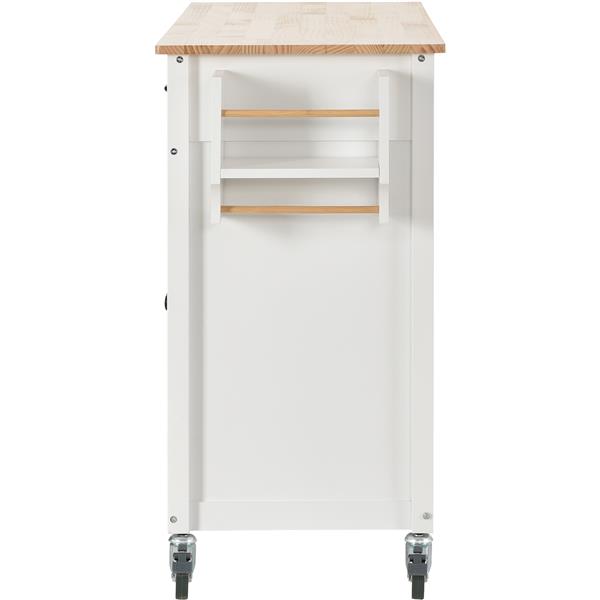 Kitchen Island Cart with Solid Wood Top and Locking Wheels,54.3 Inch Width,4 Door Cabinet and Two Drawers,Spice Rack, Towel Rack (White)