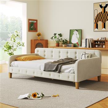 Twin Size Upholstered Daybed with 4 Support Legs, White