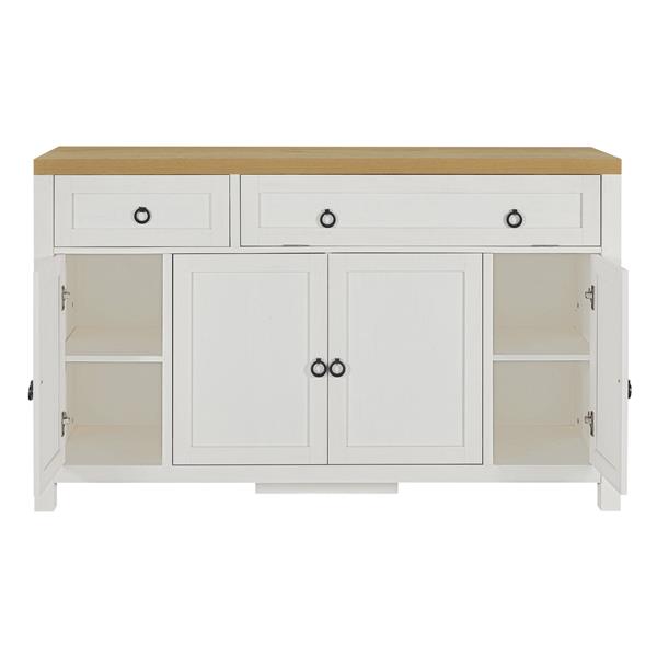 Retro Style Large Storage Space Sideboard with Flip Door and 1 Drawer, 4 Height-Adjustable Cabinets, Suitable for Kitchen, Dining Room, Living Room (Brown+Antique White)