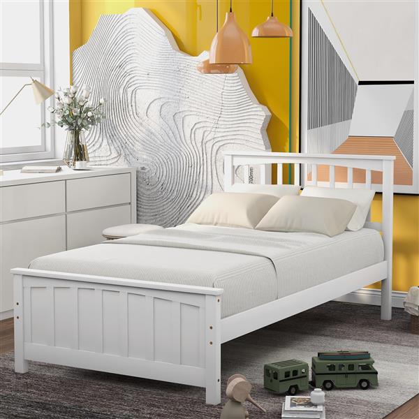 Wood Platform Bed Twin size Platform Bed, White