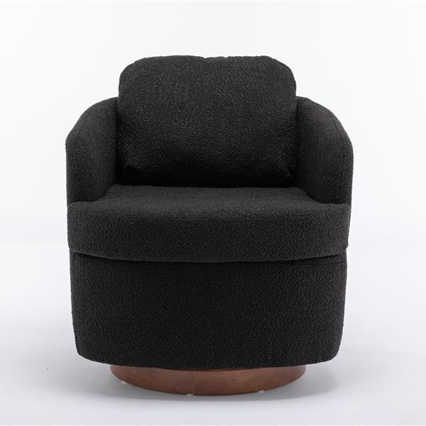 035-Boucle Fabric Swivel Chair With Soild Wood Round Brown Base Leg,Black