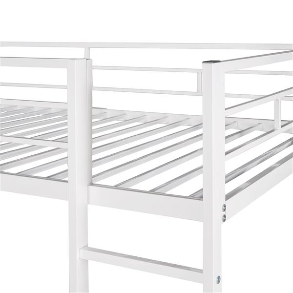 Twin Metal Loft Bed with 2 Shelves and one Desk ,WHITE