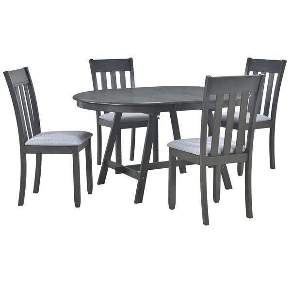 5-Piece Wood Dining Table Set Round Extendable Dining Table with 4 Dining Chairs, Dining Room Table Set for 4 person for Dining Room (Gray)