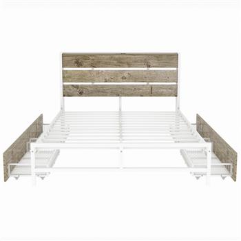 Metal Platform Bed With Four drawers, Sockets and USB Ports, Full, White