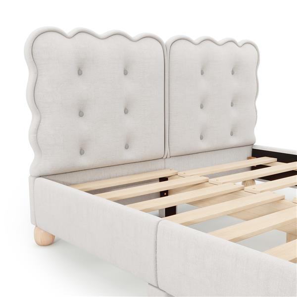 Queen Size Upholstered Platform Bed with Support Legs,Beige