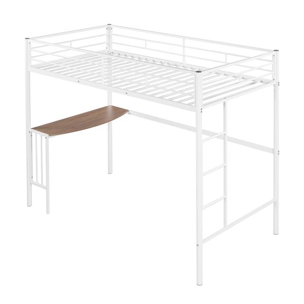 Twin Metal Loft Bed with Desk, Ladder and Guardrails, Loft Bed for Bedroom, White