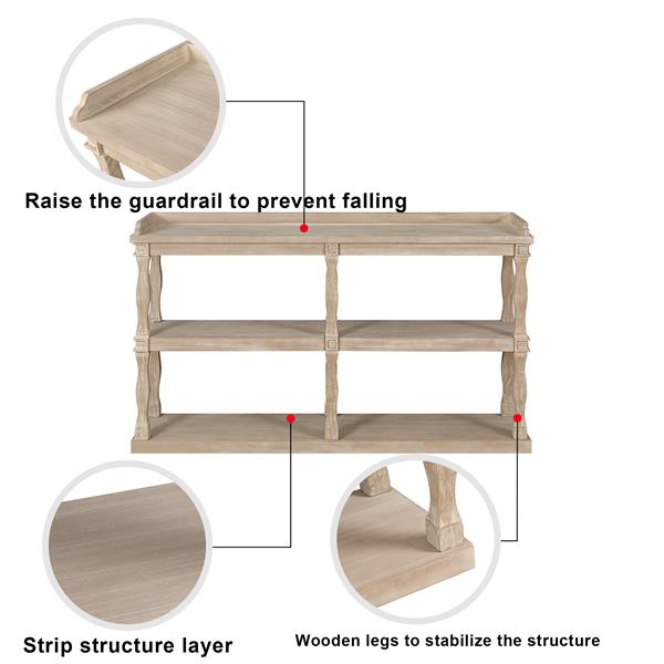 Console Table with 3-Tier Open Storage Spaces And Roman Column Effect Support Legs,Narrow Sofa Entry Table for Living Room, Entryway and Hallway(Antique Wood+White)