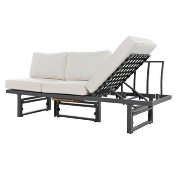 3-Piece Modern Multi-Functional Outdoor Sectional Sofa Set with Height-adjustable Seating and Coffee Table for Patio, Garden and Backyard (Beige)