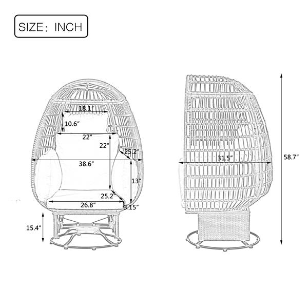 Outdoor Swivel Chair with Cushions, Rattan Egg Patio Chair with Rocking Function for Balcony, Poolside and Garden (Grey Wicker + Beige Cushion)