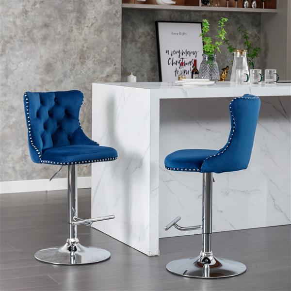 Furniture,Swivel Velvet Barstools Adjusatble Seat Height from 25-33 Inch, Modern Upholstered Chrome base Bar Stools with Backs Comfortable Tufted for Home Pub and Kitchen Island（Blue,Set of 2）