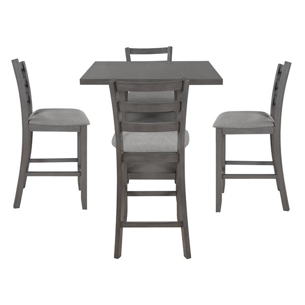 5-Piece Wooden Counter Height Dining Set with Padded Chairs and Storage Shelving (Gray)