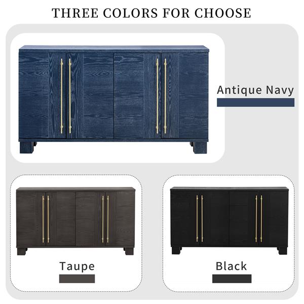 Wood Traditional Style Sideboard with Adjustable Shelves and Gold Handles for Kitchen, Dining Room and Living Room (Antique Navy)