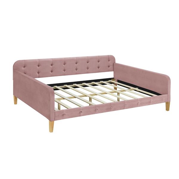 Full Size Upholstered Daybed with 4 Support Legs,Pink