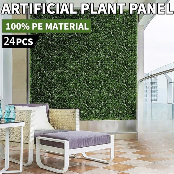 24 pieces of 23.6 "x 15.75 " artificial boxwood boards, grass wall panels, boxwood fence panels, UV protection suitable for artificial green wall decoration, fence garden wedding backyard decoration