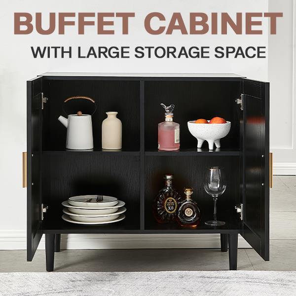 Side panel buffet cabinet with natural rattan door, rattan storage cabinet with adjustable shelves, side panel and buffet with storage space, modern console cabinet in bedroom and living room