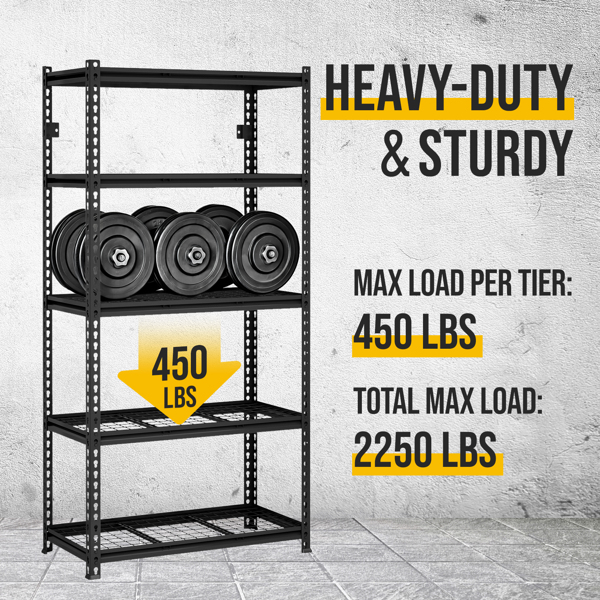 5-Tier  Adjustable Metal Shelving Unit ,Heavy Duty Garage Shelving,Storage Racks,Industrial Utility Shelf,35.4" W x 18 "D x 72''H, Black for Garage, Basement, Warehouse, Workshop,kitchen and so on.