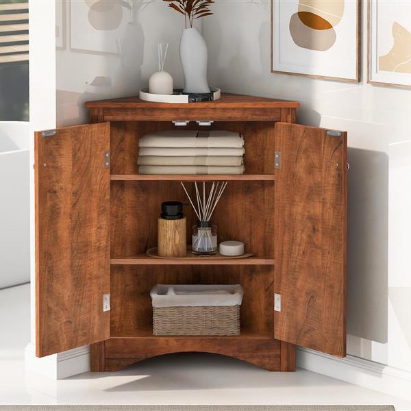 Brown Triangle Bathroom Storage Cabinet with Adjustable Shelves, Freestanding Floor Cabinet for Home Kitchen