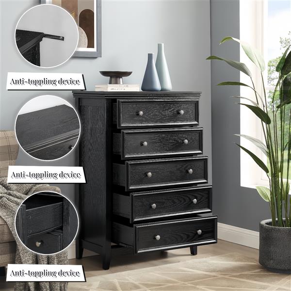 Modern 5 Drawers Dresser 5 Drawers Cabinet,Chest of Drawers Closet Organizers and Storage Clothes Storage Drawers Cabinet for Living Room, Farmhouse Dresser Organizer Black