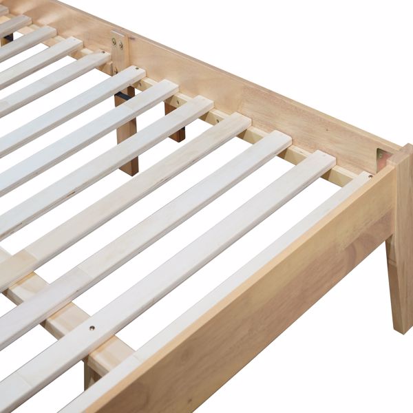 Queen Size Rubber Wooden, Solid Wooden Bed with Rattan Headboard, Enhanced by Support Feet 