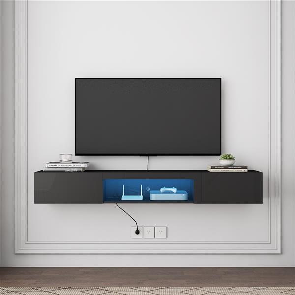 Floating TV Stand Wall Mounted with 20 Color LEDs,63" Modern TV Stand, Floating TV Cabinet Entertainment Center for 55 60 65 Inch TV