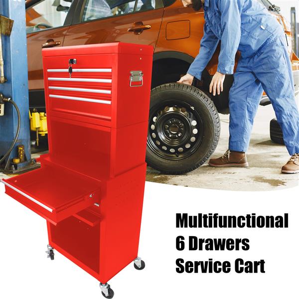 High Capacity Rolling Tool Chest with Wheels and Drawers, 6-Drawer Tool Storage Cabinet--RED