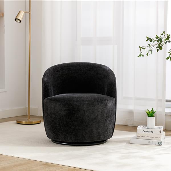 Chenille Fabric Swivel Armchair Barrel Chair With Black Powder Coating Metal Ring,Black