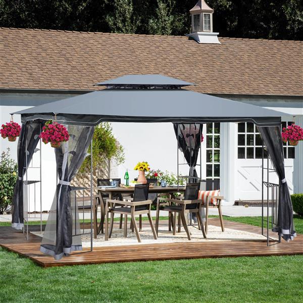 13x10 Outdoor Patio Gazebo Canopy Tent With Ventilated Double Roof And Mosquito net(Detachable Mesh Screen On All Sides),Suitable for Lawn, Garden, Backyard and Deck,Gray Top