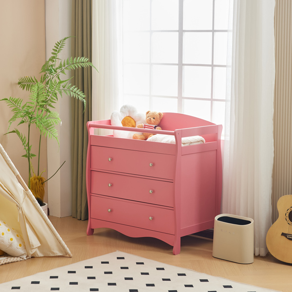 3-layer Drawer with Safety Belt Pink 90.5*58*92cm Wooden Bed Density Board Baby